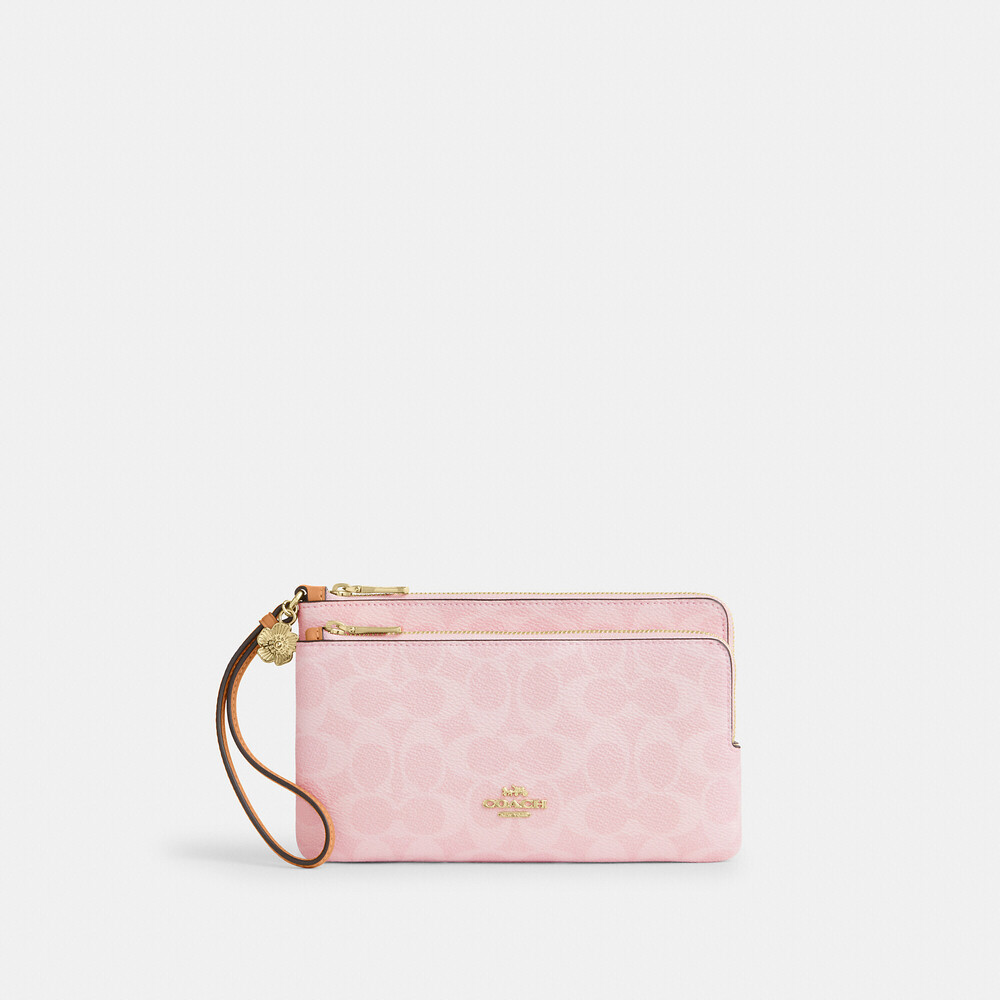 Coach Outlet Double Zip Wristlet In Signature Canvas With Charms